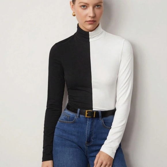 Black & White Colorblovck Turtleneck - Picture 1 of 5